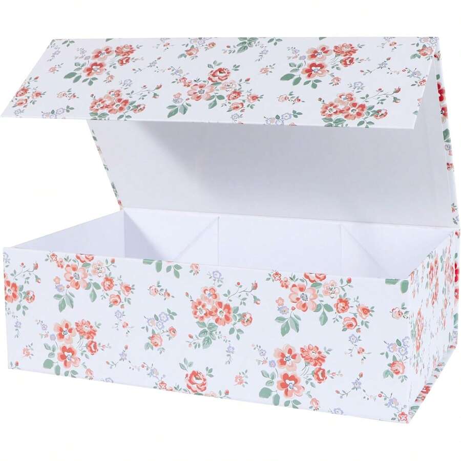 LFBOX Rose Floral Gift Box With Magnetic Lids 13.8x8.3x4.4 In, Large Bridesmaid Proposal Boxes, Rectangle Wedding Decorative Storage Box 1 Pack - MàuC - Xem 1