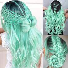 Ombre Blue-Green Long Wavy Side-Parted Heat-Resistant Synthetic Hair Mermaid Wig, Suitable For Daily Wear And Parties (Ombre Blue-Green) - Multicolor - View 4
