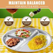 4 Pack 304 Stainless Steel Divided Plate, 8 Inch 3 Section Round Divided Plates Portion Control Plates Partition Plate For Adults, Camping, Picnic, Home, Silver - Bạc - Xem 4