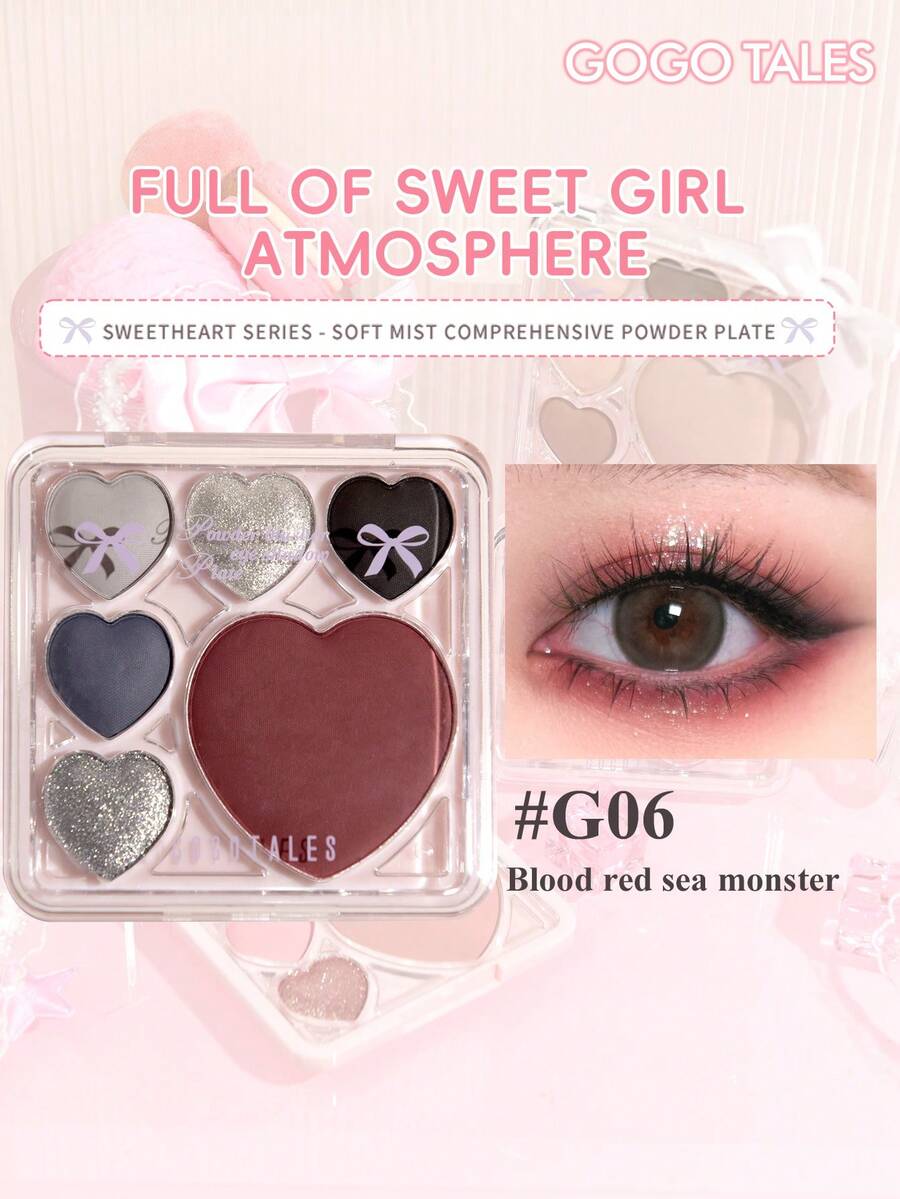 GOGO TALES Palet Eyeshadow Berbentuk Hati yang Menggemaskan, Termasuk Eyeshadow, Blush, dan Highlighter, Hasil Akhir Matte dan Shimmer, Warna Pink, Cokelat, dan Netral, Makeup All-In-One, Tampilan Lembut, Intens, dan untuk Kencan Malam, GOGOTALES - #G06 Monster Laut Merah Darah - View 1