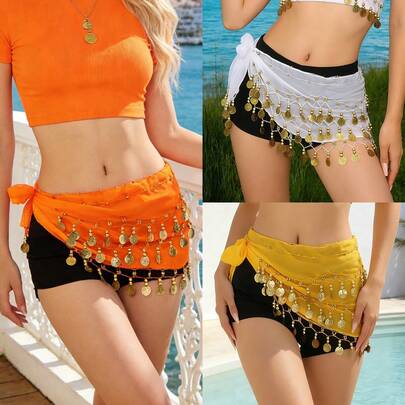 1 Stück handgefertigter mehrfarbiger Porträt-Metallstoff-Taillenrock, dekorativer Bauchtanz-Rock mit leicht abgenutzter Optik, Anker-Design, geeignet für Bühnenauftritte. Boho, Retro, Party, Nachtleben, Strandoutfit, Festival-Kleidung und -Accessoires