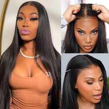 Human Hair Wig 4x4 HD Lace Front Wig Human Hair Pre Plucked Straight Wear And Go Glueless Wigs Human Hair Wigs For Women Natural Black Color Wigs Human Hair No Glue - Natural Black - View 2