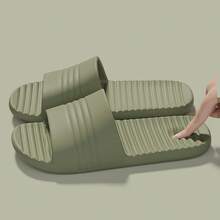 Couple's Summer Flat Slippers, Unisex Personalized Bathroom Shower One-Strap Sandals, Vacation Beach Soft Bottom House Slippers - Army Green - View 2