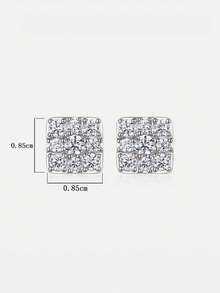 BLOVEMEE 2pcs Luxury Versatile 925 Sterling Silver 1.8mm Moissanite 1 Carat Square Stud Earrings, Suitable For Women's Daily Wear, Party, Holiday, Valentine's Day, Christmas, Birthday, New Year Gift - EH0046M - View 3