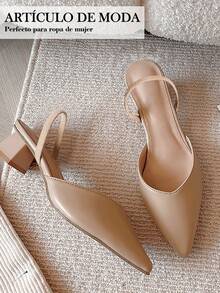 GlamourGrip Women's Leisure Shoes Pointed Toe Thick Heels Elastic Band Sneakers - Apricot - View 3