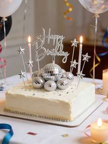Silver Disco Ball Cake Topper, Birthday Cake Decorations Set, Reflective Mirror Ball Cake Decor, Shiny Silver Mini Disco Ball Decorations, 70s Retro Cake Decor, Suitable For 70s 80s Disco Theme Party Decorations, Birthday, Holiday Party Decorations - Multicolor - View 2