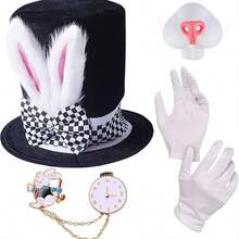 Bộ trang phục Thỏ Trắng (1 món/4 món/6 món) bao gồm băng đô tai thỏ, mũ lông mềm, kính đồng hồ, găng tay nơ, mũi thỏ, trang phục dự tiệc Phục Sinh. - Đàn ông - Xem 10