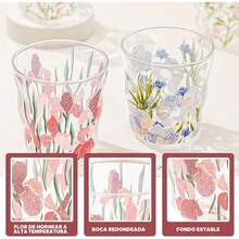 Taza de café y té,Taza de zumo,cristal borosilicato con bonito estampado de flores,Resistente al calor y al frío,Regalo para cumpleaños Navidad (campanadas) - Iris Rojo - Ver 4