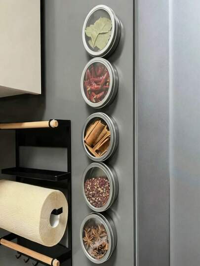 1pc/3pcs/6pcs Magnetic Wall-Mounted Spice Jars Set, Essential Kitchen Seasoning Containers, Suitable For RV And BBQ Magnetic Spice Rack, Spice Storage Canisters