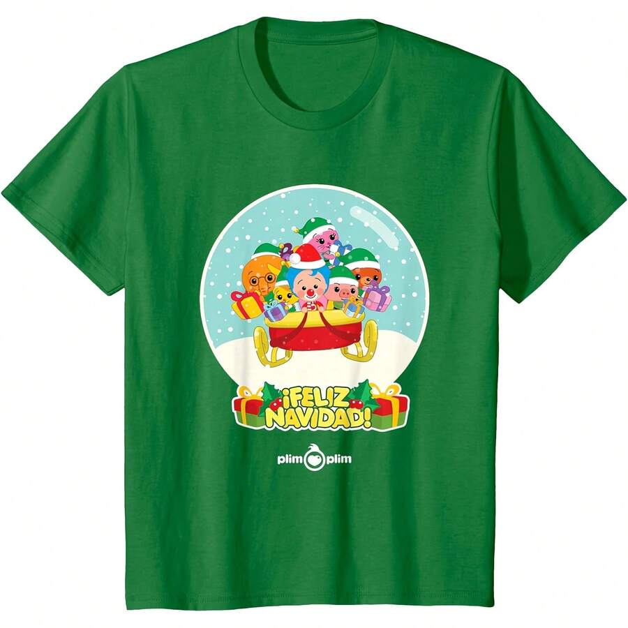 Plim Plim Snow Globe Christmas - Magical Day Scene T-Shirt All Seasons,220g Pure Cotton Single-Sided Printed Crew Neck Short-Sleeved T-Shirt,Unisex Top,Base Layer - 顏色6 - 查看 1