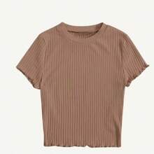 Solid Ribbed Gathered T-Shirt - Coffee Brown - View 2