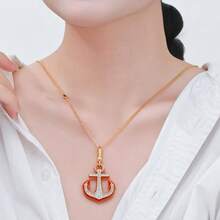 1pc Fashionable Enamel Rhinestone Anchor Pendant Necklace, Handpainted Delicate Accessory Suitable For Women's Daily Wear - Anchor Pendant Necklace - View 3