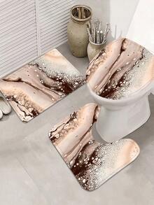 Marble Pattern Bathroom Set - Natural Flowing Texture Design, Includes Shower Curtain, Bath Mat, Toilet Seat Cover And Non-Slip Bathroom Mat, Adds A Blend Of Modern And Natural Beauty To The Bathroom - A - View 7