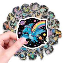 Space Cute Dinosaur Career Vinyl Decals - 50 Pcs Dinosaur Stickers For Water Bottles, Laptops & DIY Crafts, Kawaii Planet & Stars Design - Multicolor - View 11