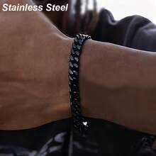 Bracelet chaîne en acier inoxydable style punk unisexe - durable, imperméable, hypoallergénique, convient pour le port quotidien, les fêtes et les cadeaux - Noir - Voir 1