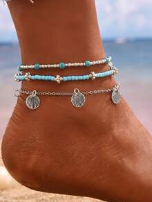 3pcs Stack Anklets Ankle Bracelets For Women Adjustable Waterproof Beach Jewelry Set Boho Gold Seashell Bead Surf Foot Chain Summer Gifts - Multicolor - View 11