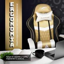 Silla Gamer PlayFever Delta Luz RGB Escritorio Ergonómica Reclinable y Ajustable Soporte Lumbar y Espalda Estilo y Funcionalidad Dorado - Dorado - Ver 7
