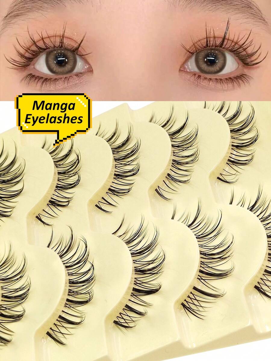 Rikuaild 5 Pairs Of Manga Eyelashes Clear Band Natural Eyelashes Fake Eyelashes Eyelash Extensions Daily Dating Makeup Eyelashes , Eid Fake Eyelashes - Natural Lashes - View 1