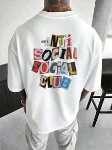 Men's Double-Sided Printed T-Shirt Colorful Anti Social Club Pattern, Comfortable, Stylish For Unisex Oversized T Shirts Unisex Graphic Tee - 白色 - 查看 4