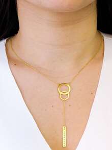 Pave Name Lariat Necklace: Sterling Silver Vertical Necklace, Y-Shaped Chain, Zirconia Lettering, Personalized Custom Jewelry Necklace. - Double-loop Style - View 4