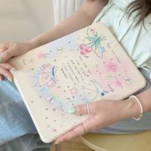 极简星月图案郁金香蝴蝶扁平保护套，兼容苹果 iPad 第 11 代、iPad Pro 2025 新款、iPad 第 10 代、iPad Air 7/6、11 英寸，可爱时尚，带笔槽，防弯折 - 白色 - 查看 9