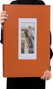 RECUTMS Large Capacity Photo Album 4x6, 600 Photos PU Leather Picture Album With Black Pages, Horizontal &Amp; Vertical Pockets, Clear Sleeves Memory Book For Family, Travel, Wedding &Amp; Gift (Orange) - ColorG - View 1