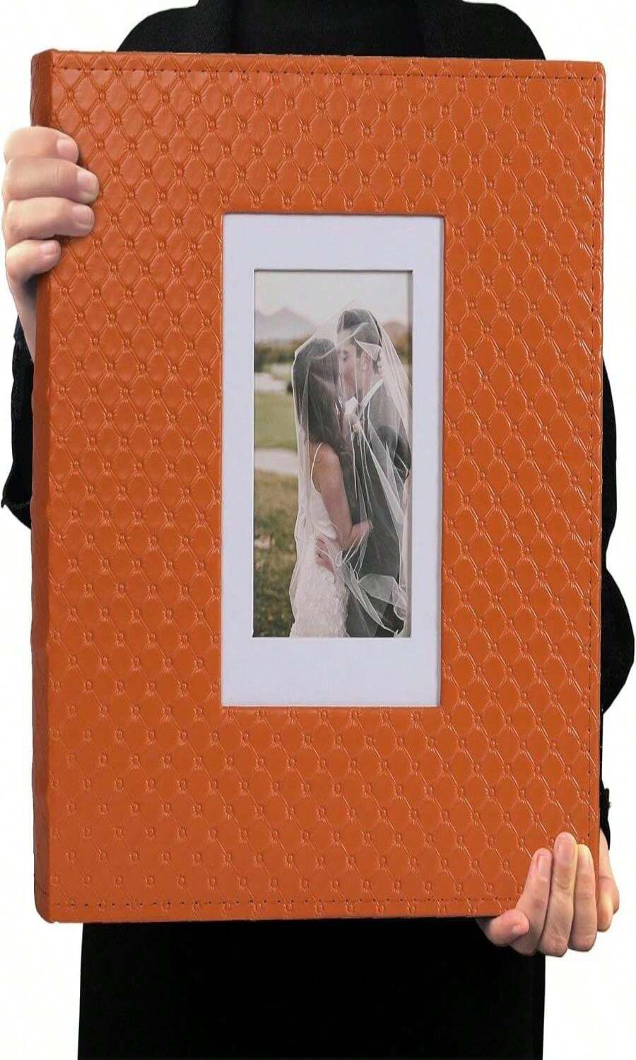 RECUTMS Large Capacity Photo Album 4x6, 600 Photos PU Leather Picture Album With Black Pages, Horizontal &Amp; Vertical Pockets, Clear Sleeves Memory Book For Family, Travel, Wedding &Amp; Gift (Orange) - ColorG - View 1