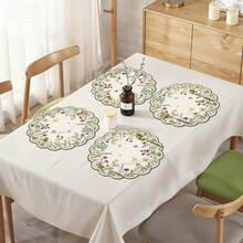 1件/套 春季花卉蝴蝶图案亚麻圆形餐垫，38厘米，季节性厨房餐桌装饰，春季家居装饰，适合派对、聚会、家庭用餐 - 彩色 - 查看 4