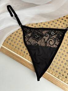 Customized Thongs Name,Women G-String Panties Crystal Letters Sexy Waist Chain Personalized Custom Name T-Back Tanga Underwear Beach Pool Bikini ,For Wife Girlfriend Birthday Gift Valentine's Day Christmas Gift,Adjustable Waist Circumference-1PC - màu đen - Xem 6