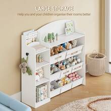 HaluPeit Toy Storage Organizer, Toy Shelf With 8 Storage Bins, Playroom Storage, Kids Bookshelf, 4-Tier Toddler Bookshelf For Children's Room, Bedroom, Living Room, Study Room, Nursery White - White - View 2