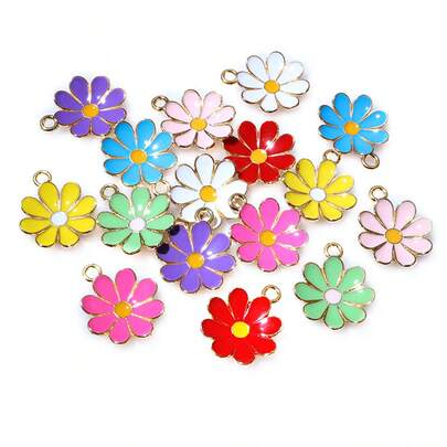 20pcs 19x15mm Enamel Cute Daisy Flower Charms Pendant DIY Jewelry Making Accessories Findings For Necklace Earrings Bracelets