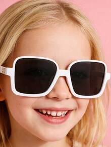 Gafas de montura grande versátiles y casuales para niños - Blanco - Ver 6