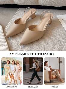 GlamourGrip Women's Leisure Shoes Pointed Toe Thick Heels Elastic Band Sneakers - Apricot - View 8