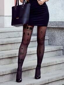 1 Pair Kawaii Musical Note & Piano Print Sheer Tights, Japanese Lolita Style - Multicolor - View 4