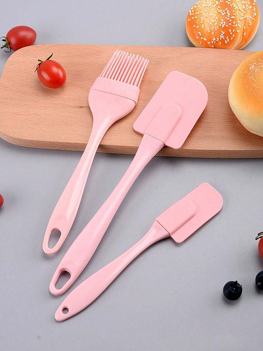 3 piezas Brocha de silicona y espátula, espátula de crema rosa, para hornear y volver al colegio - Rosa - Ver 1