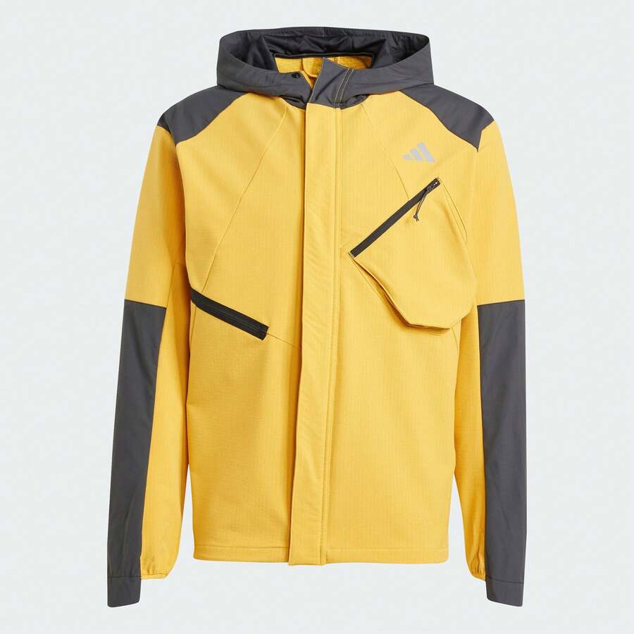 Adidas 男士秋冬戶外運動休閒保暖內裡梭織連帽夾克 IL1968 - 黃色/灰色 - 查看 1