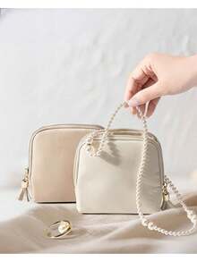 Travel Gifts For Women - Cream White Small Velvet Travel Jewelry Case, Zipper Jewelry Organizer Pouch For Bracelet Rings Earrings Storage - White - View 10