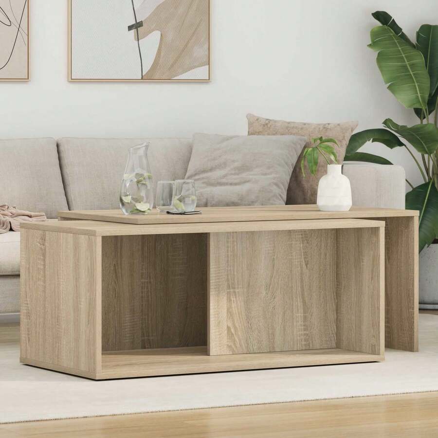 vidaXL Kaffeetisch Set 2 pcs Sonoma-Eiche Holzwerkstoff - Braun - Übersicht 1