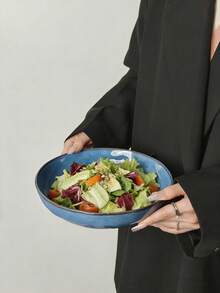 2个8.2英寸复古做旧陶瓷盘，窑变悉尼蓝乡村风格沙拉碗，创意个性化西式餐厅陶瓷早餐碗，水果搅拌碗，米饭碗，甜点碗，适用于家庭厨房、餐厅聚会、厨房用品、餐具配件，可用于烤箱和微波炉 - 彩色 - 查看 3