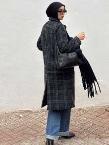 Livesso 格子翻领纽扣前襟女式外套，秋季女装 - 彩色 - 查看 9