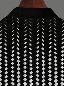 Plus Size Men 2pcs, Business Casual Geometric Print Commute Outfits,Plus Size Spring Commute Workwear Shirt & Pants - 黑與白 - 查看 7