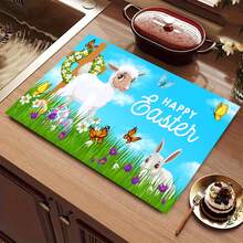 1 pezzo Tappetino assorbente multifunzione con motivo pasquale di agnello e coniglio, in poliestere, adatto per cucina, tavolo da pranzo, asciugatura piatti, lavatrice e macchina da caffè, bagno, accessori da cucina, articoli per feste - Multicolore - Visualizzare 11