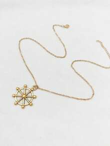 1件18K镀金不锈钢维京罗盘轮锚吊坠项链，时尚百搭的男女通用硬币徽章设计 - 金黃色 - 查看 6
