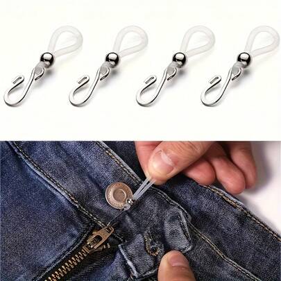 Adjustable Zipper Closure Clip, Transparent Plastic Black Decorative Simple Design, Tight Pants Waist Cincher Accessory, Durable Zipper Stopper, Anti-Slip Buckle To Prevent Sagging, Jeans Hook Fastener, Zipper Pull Tab Clip