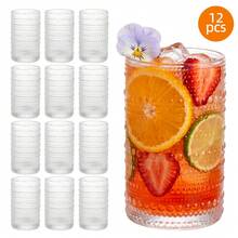 Tomnk 12pack Hobnail Drinking Glasses, 12 Oz Highball Glasses(6pcs) & 10 Oz Cocktail Glasses(6pcs) , Clear Embossed Boho Glass Cups Kitchen Bar Tumbler Glassware Set For Whiskey, Beer, Juice, Milk, Ideal Mother's Day Gift - Trong sáng - Xem 9