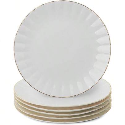 BTaT- Porcelain Dinner Plates With Gold Trim,10.5 Inch, Set Of 6, White Dinner Plates Bulk, White Plate Set, Christmas Gifts