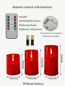 Three Realistic Flameless LED Candle Lights, Battery Powered, With Timer And Remote Control, Suitable For Home Décor, Holiday Party Decorations, Valentine's Day, Gifts, Table Decorations, And Wedding Decorations. - Red - View 9