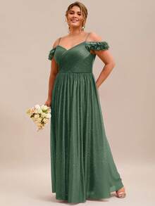 EVERPRETTY Elegantes Brautjungfernkleid mit Blumenmuster und Off-Shoulder Ausschnitt in Waldgrün, geeignet für formelle Hochzeitspartys, Frühlings-/Sommerhochzeitsgast Urlaubskleid - Grün - Übersicht 7