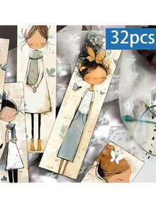 32pcs Creative Cute Butterfly Girl Bookmarks, Retro Minimalist Bookmark Set, Unique Abstract Girl & Butterfly Pattern Delicate Bookmarks, Colorful DIY Decorative Page Markers, Ideal For School Separation, Book Lovers, Students, Friends And Teachers, Perfect Reading Reward, Stationery And Reading Accessory Bookmarks, Spring Easter Teacher's Day Birthday Gift - 彩色 - 查看 3