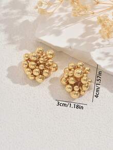 1对金属球簇时尚百搭优雅耳环 - 金色 - 查看 3